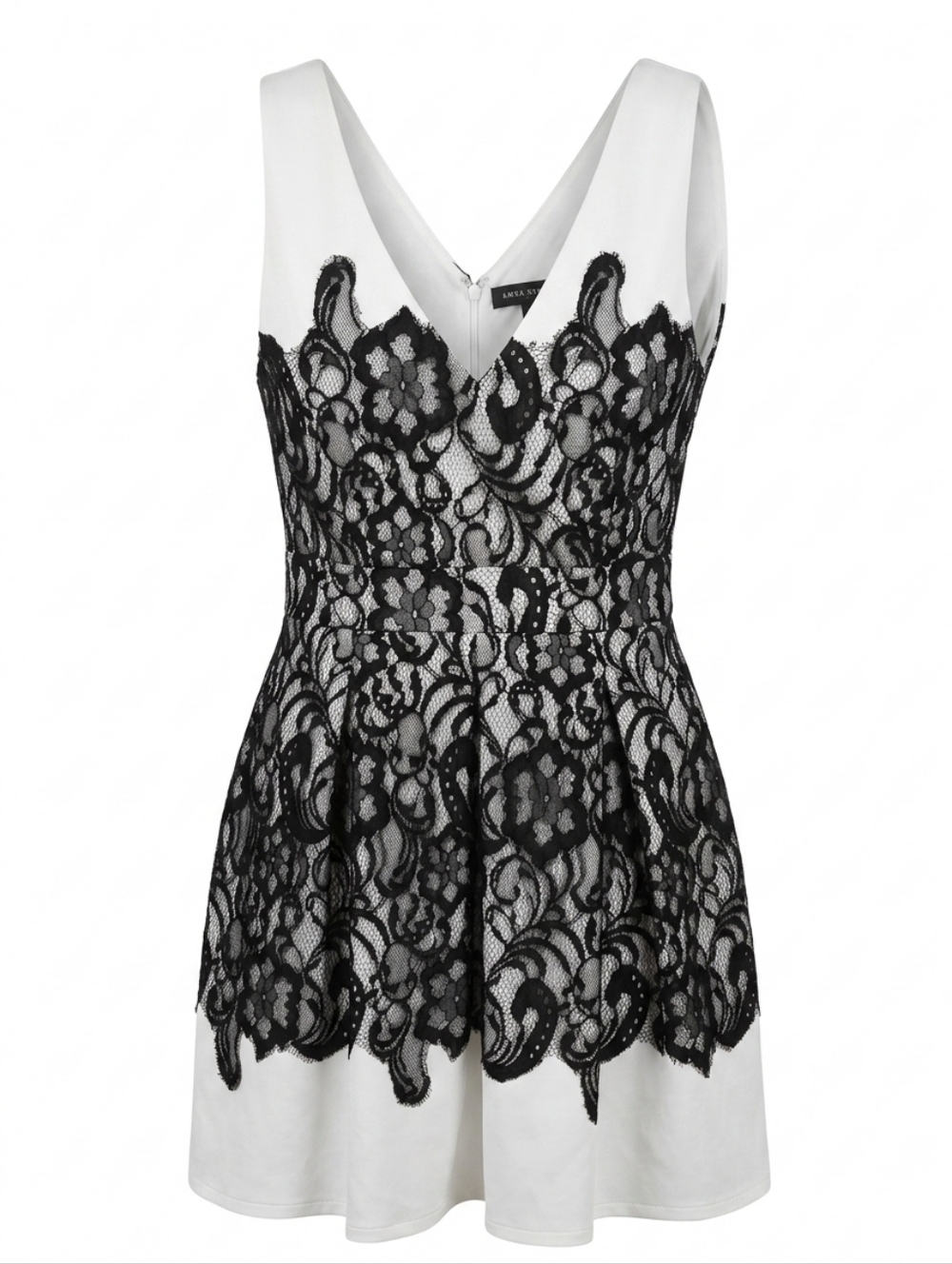 Le Chateau Contrast Lace Sleeveless Party Dress with Scalloped Detail